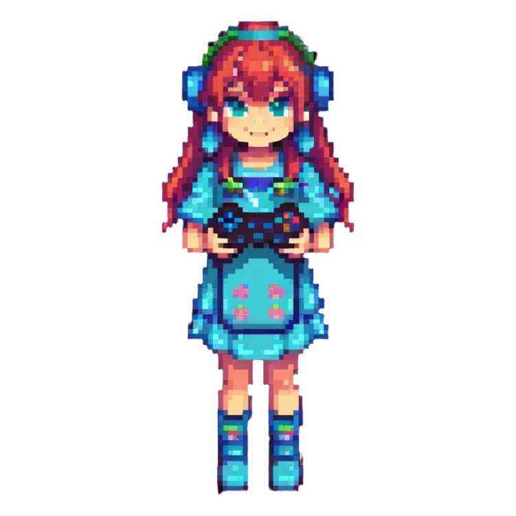 gamer girl in a fancy dress holding a game controller sticker