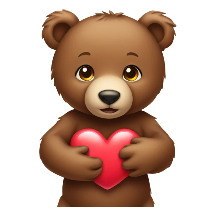 Baby brown bear holding a heart sticker