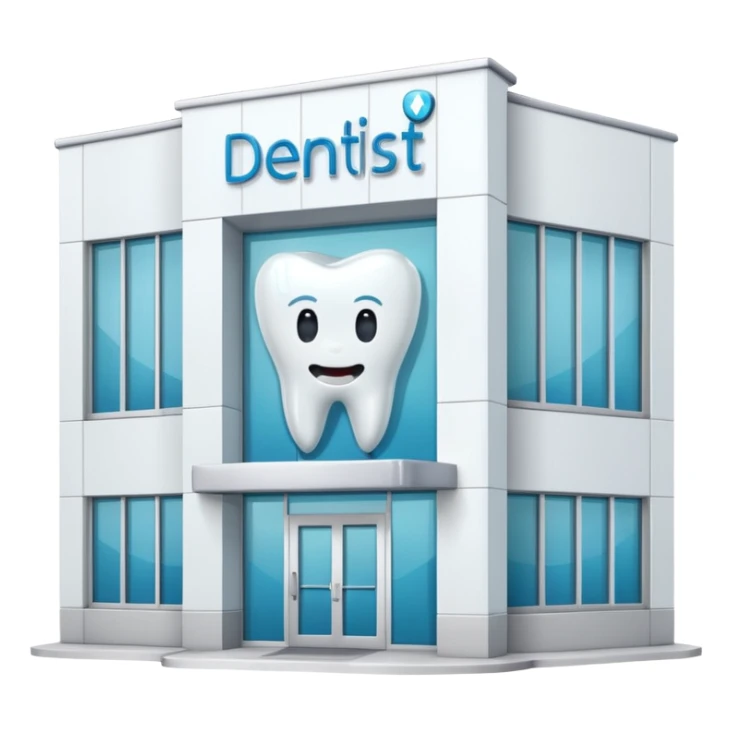 dentist clinic building facing forward tooth logo sticker