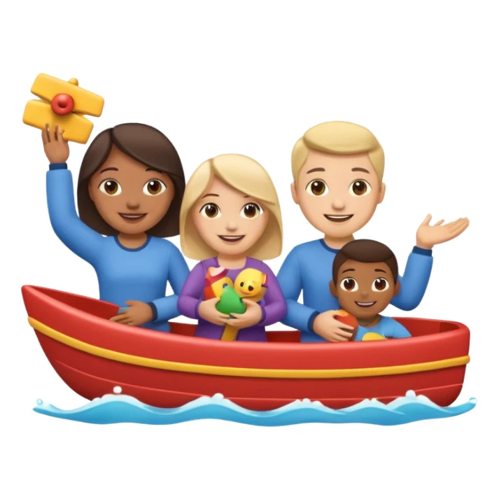 emoji with friends holding cool stufff like boats and trains sticker