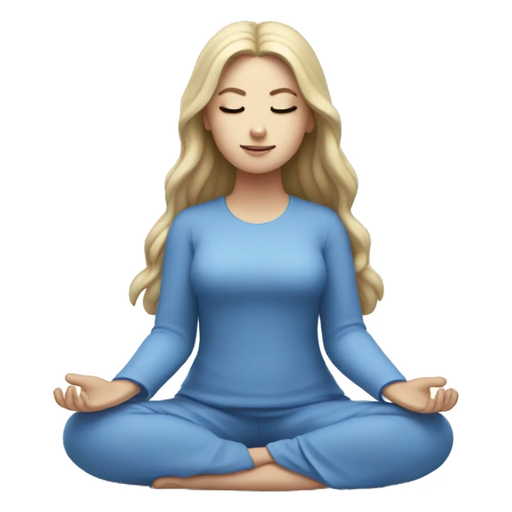 White girl meditating wearing blue sticker