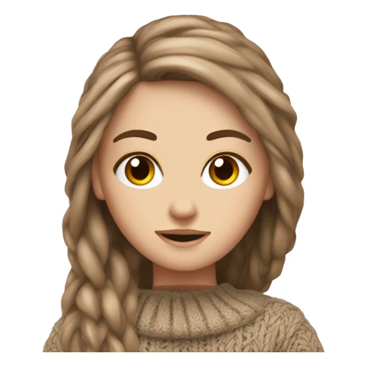 white girl brown long hair in hknitted cozy sweater  sticker