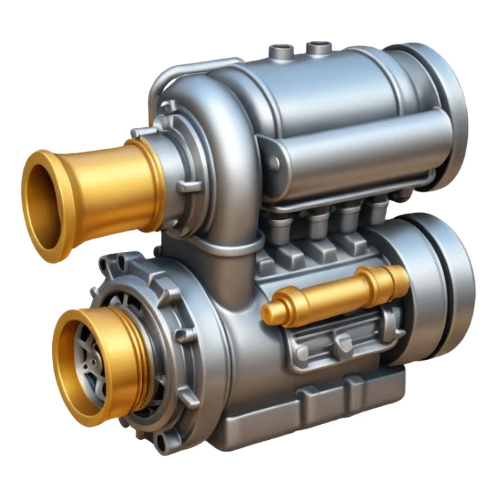 Emoji icon of a turbocharged engine with spark effects and metallic shine sticker