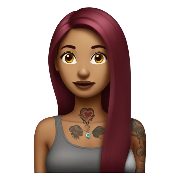 Tattooed woman with long straight burgundy hair sticker