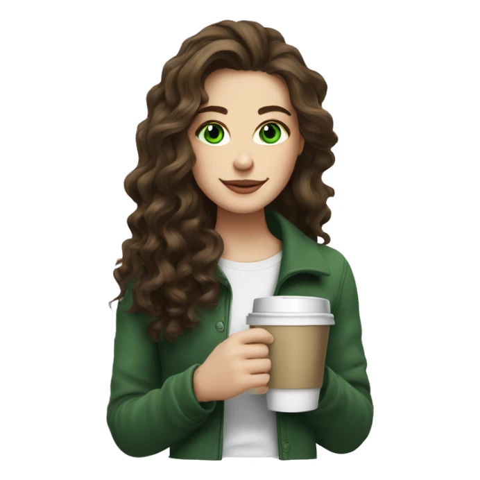 wavy hair brunette white girl with coffee with green eyes sticker