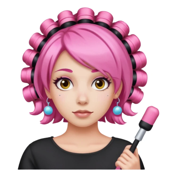 pink hair with hair rollers sticker