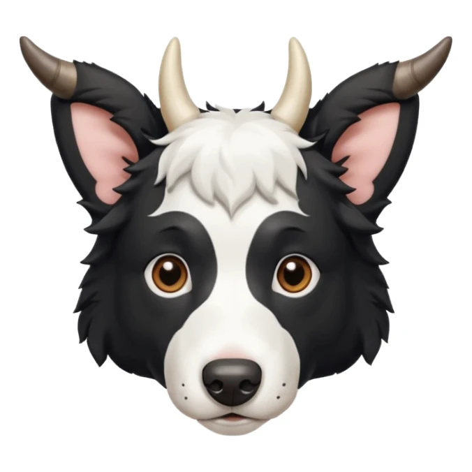 A black and white border collie with cow's horns. sticker