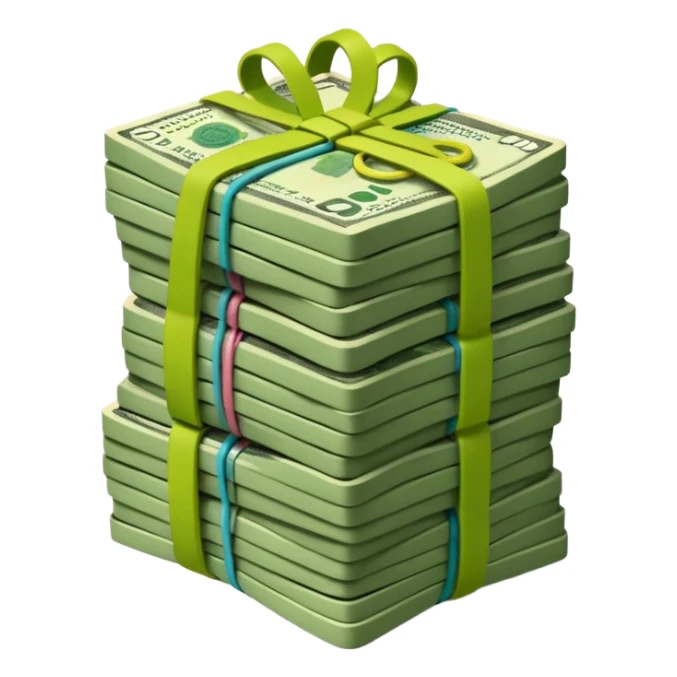 make a stack of candian dollars held togethher by rubber bands sticker