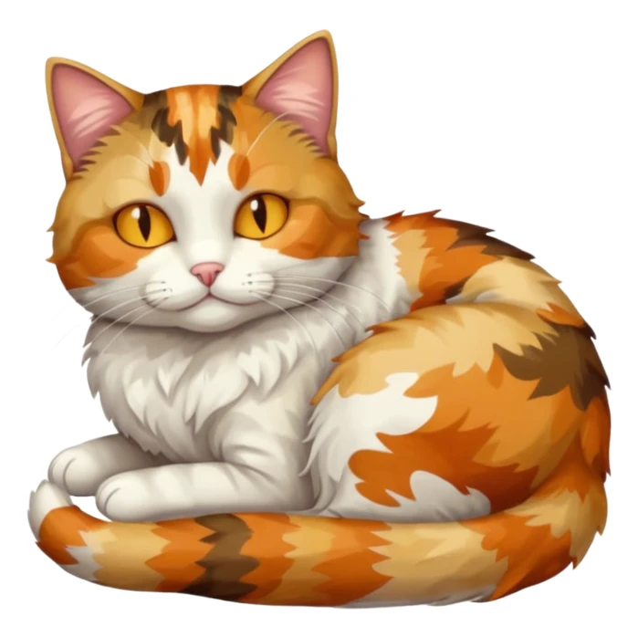 full body colourful light patched calico tabby cat with hazel eyes sleeping sticker
