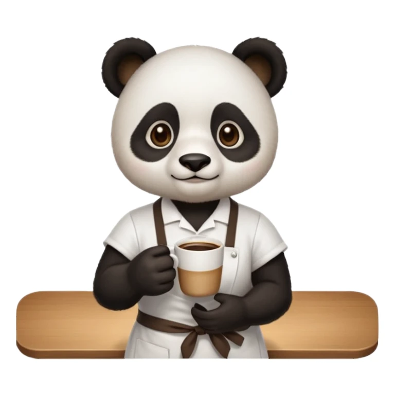 barista panda, wearing apron, holding coffee sticker