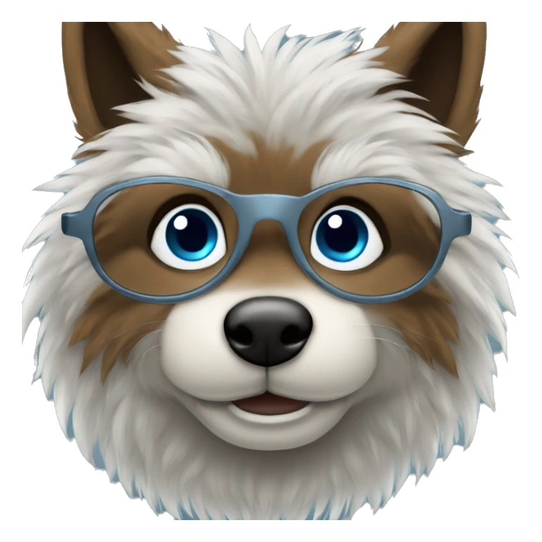 big brown furry wolf boy with blue eyes wearing round silver glasses sticker