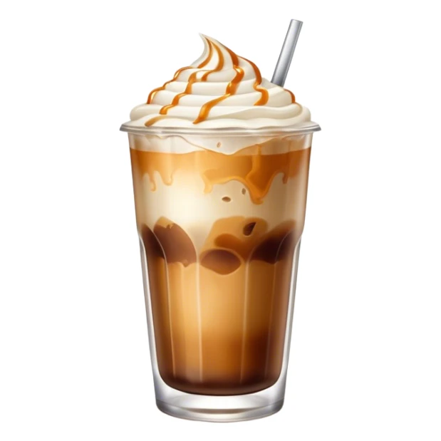 A iced coffee latte with caramel and cream sticker