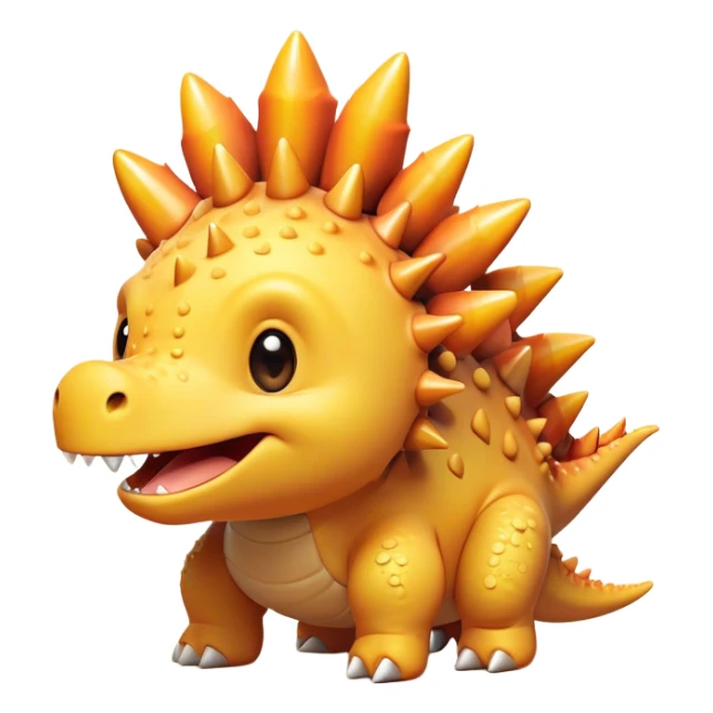 Cinematic Cute Stegosaurus Portrait Emoji, Head tilted playfully with a cheeky grin, featuring a charming, low-profile body with iconic, rounded bony plates and a spiky tail, a small head with sparkling, curious eyes, Simplified yet irresistibly adorable features, highly detailed, glowing with a warm, inviting earthy glow, high shine, affectionate and spirited, stylized with a touch of whimsical prehistoric charm, soft glowing outline, capturing the essence of a mischievous yet endearing Stegosaurus that seems as if it could waddle out of the screen into your arms! sticker