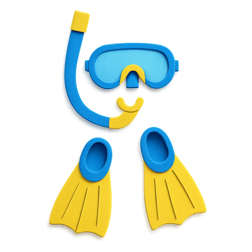 colorful and playful snorkel and flippers, blue and yellow sticker