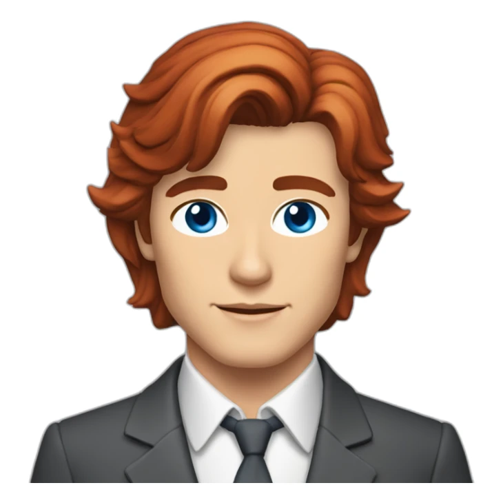 Alain Delon young computer scientist  blue eyes short red hair sticker