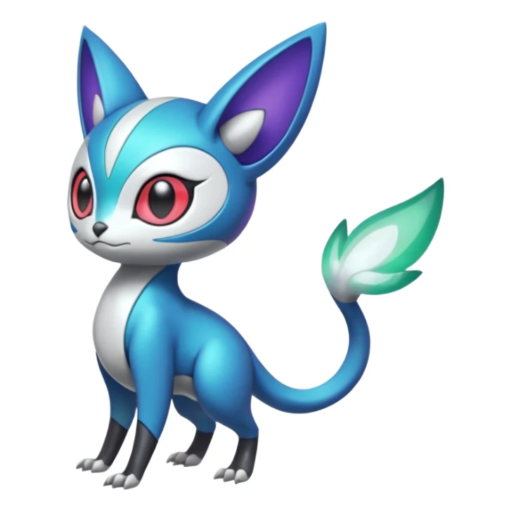 Shiny Colorful glowing glossy smooth soft silky Futuristic Cyber-Vernid-Trico-Meloetta-Latias-Koraidon-Peppercat-Protogen-Pokémon-Digimon-Fakémon-fusion-hybrid-creature sticker