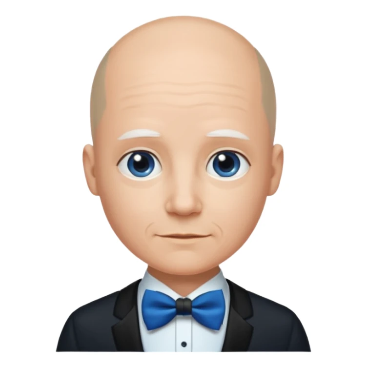 Bald with blue bow tie, midnight balck dress, middle age. sticker