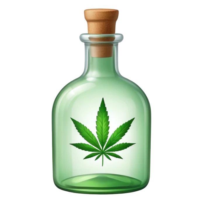 curved glass bottle with a cannabis leaf on it sticker