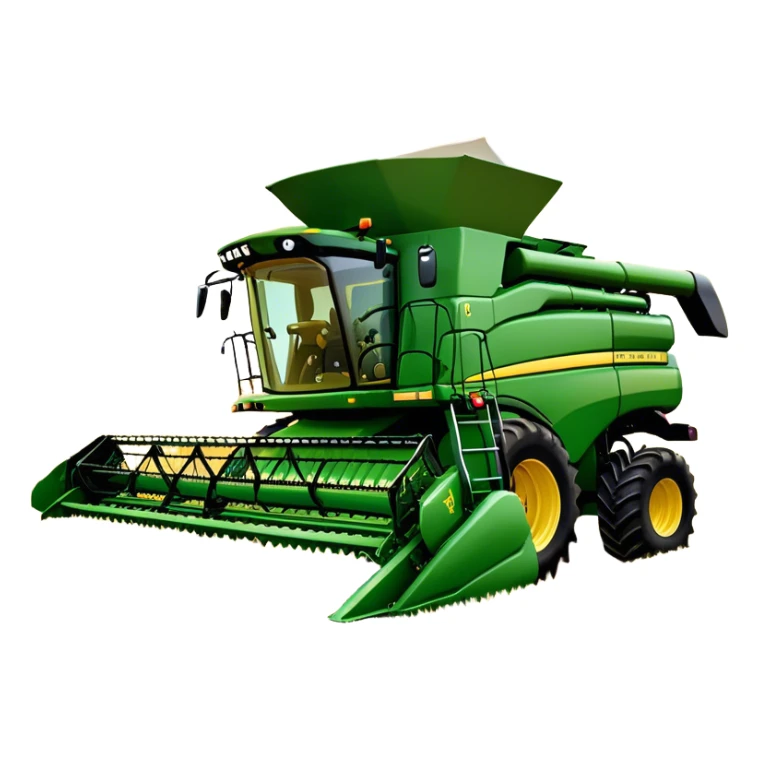 John Deere S780 (2021) – Cinematic-realistic John Deere S780 combine harvester, its bold green frame towering over golden wheat fields. The powerful header swallows crops effortlessly as grain fills the tank, while the setting sun casts a warm glow over the vast farmland. sticker