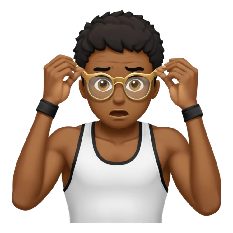 black boy athlete in stringer with gold glasses frustrated scared pulling hair sticker