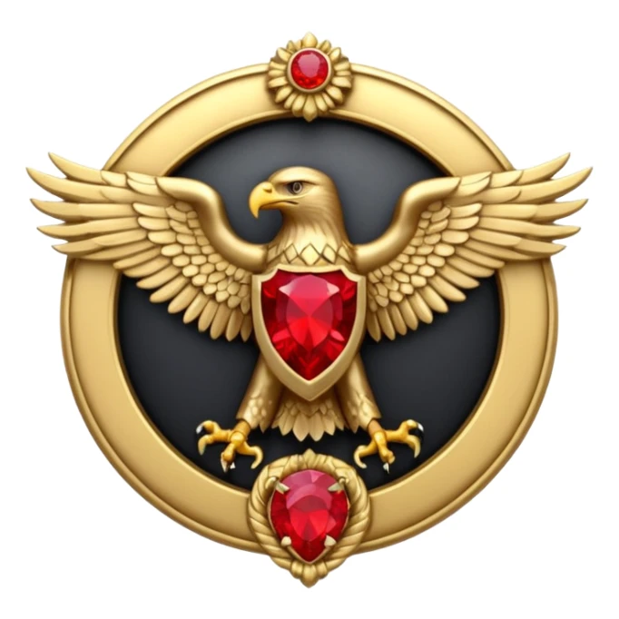 Bicephalous Eagle crest / brosch in a cirkel without background and with red gem sticker
