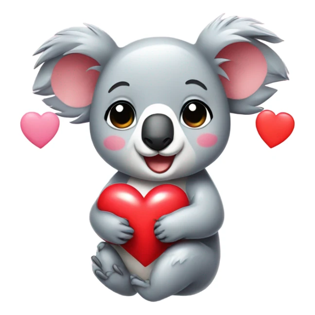 A really adorable koala in kawaii style holding a cartoon heart sticker