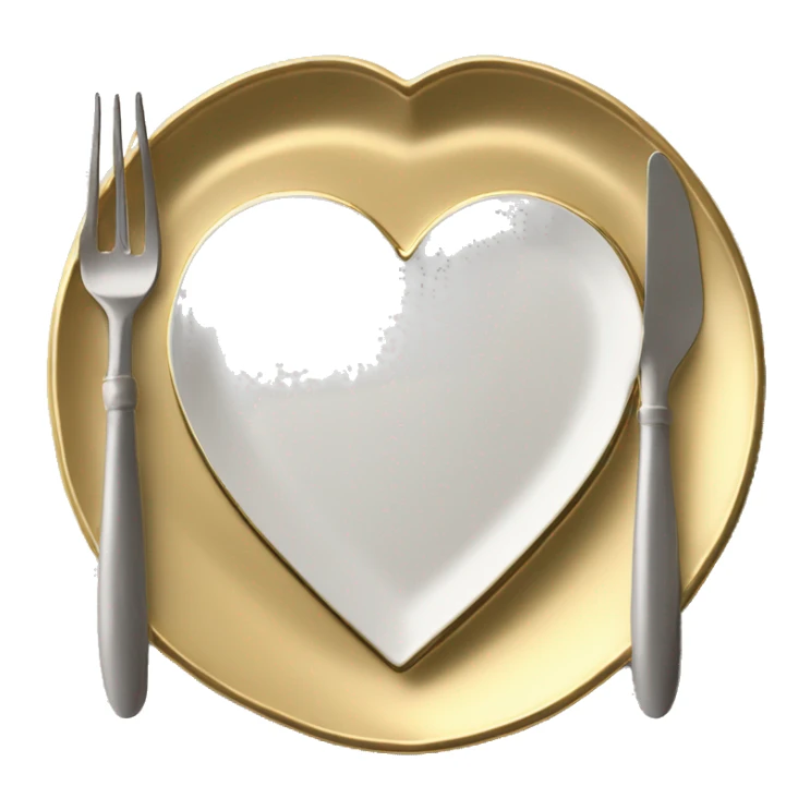 Realistic laying flat empty gold heart charger plate with utensils  sticker