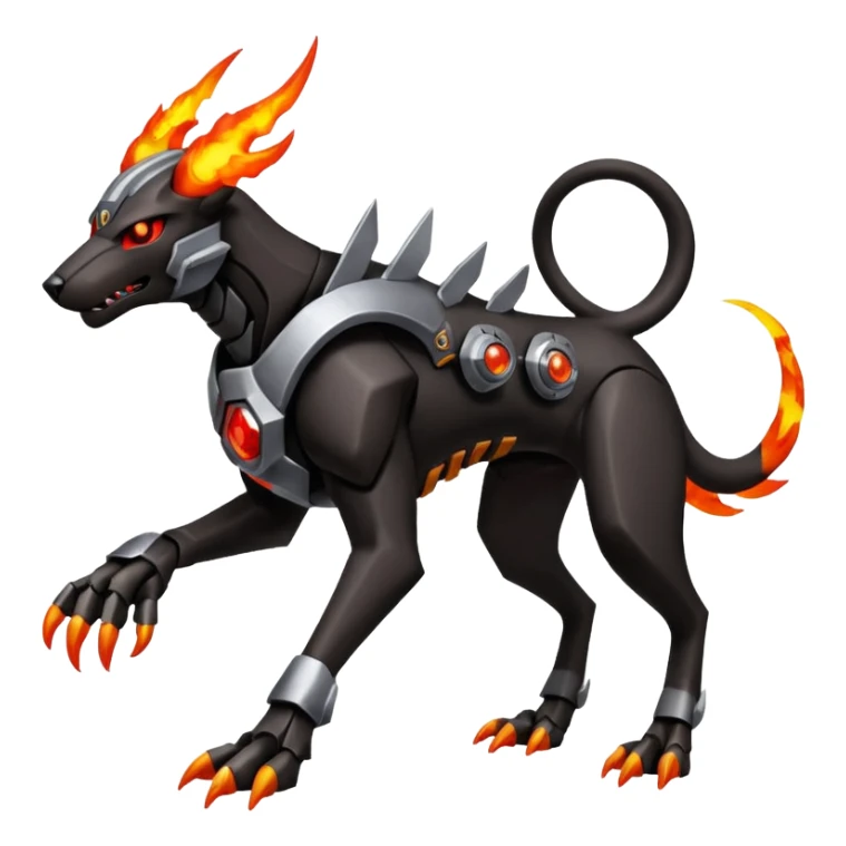 Futuristic volcanic elemental badass cool tough evil Houndoom-Houndour-Genesect-Pokémon-Fakémon-hybrid-creature sticker