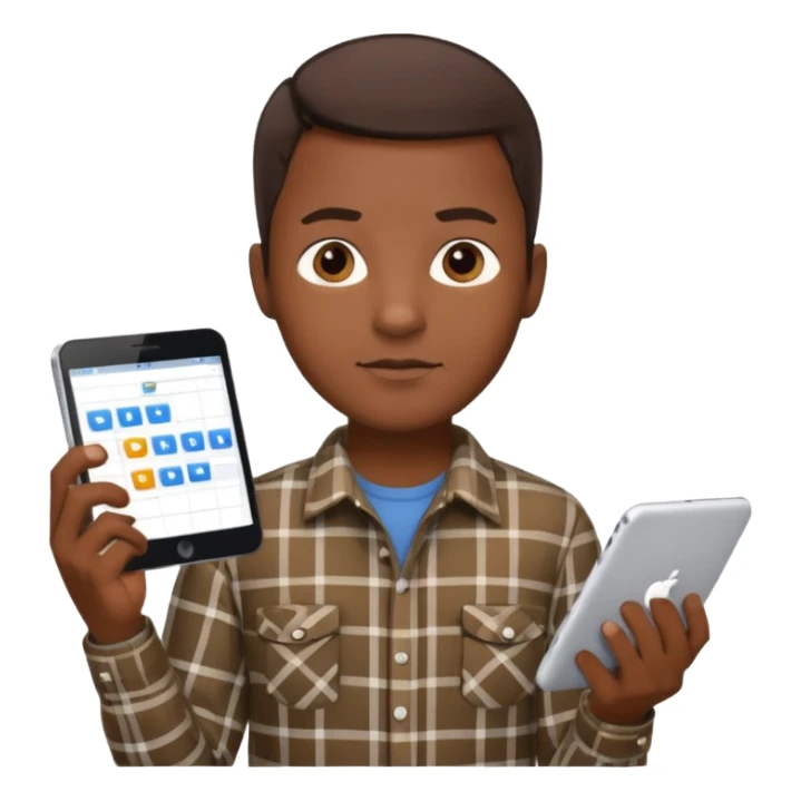 Black man, short brown hair, plaid shirt, sophisticated software engineer sticker