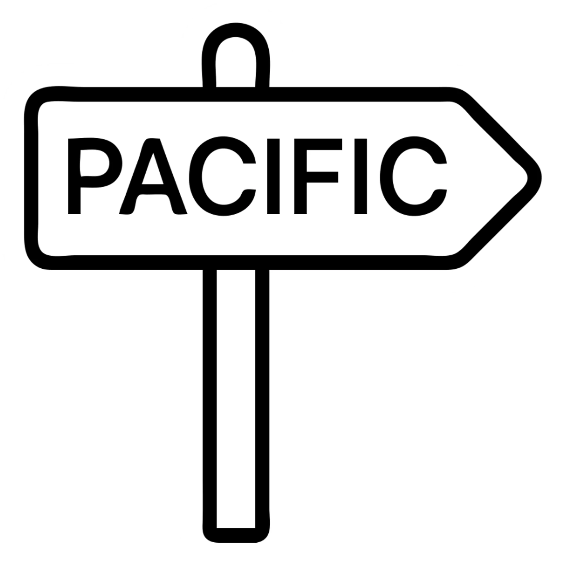 Add a black narrow outline to the Pacific sign, keep it minimalistic, with no background. sticker