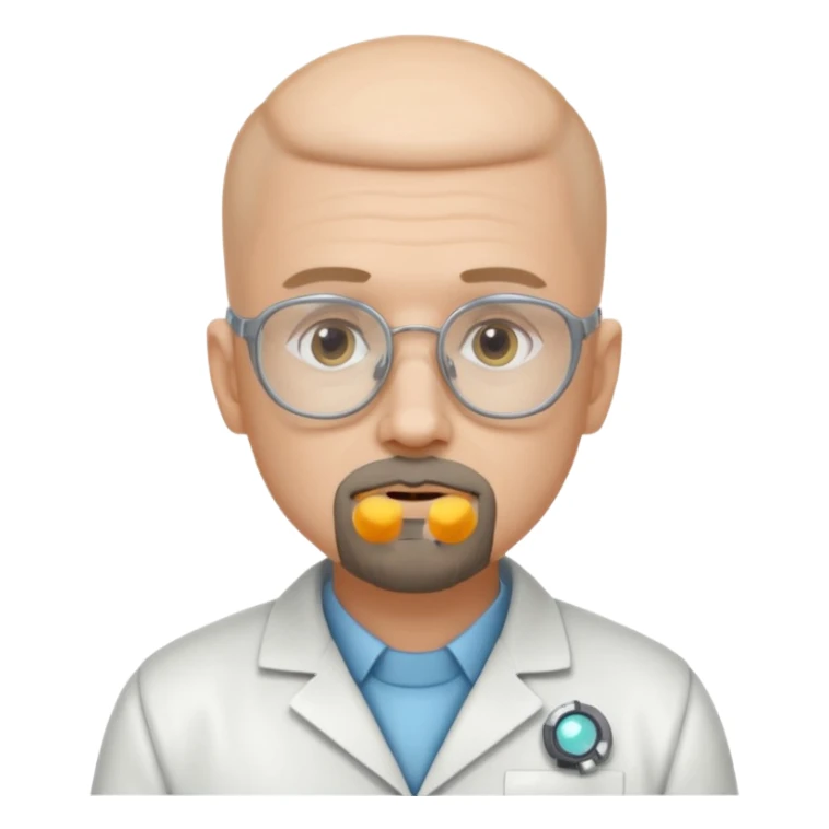 Make a person in a scientist's suit, hairless, with glasses and a goatee. sticker