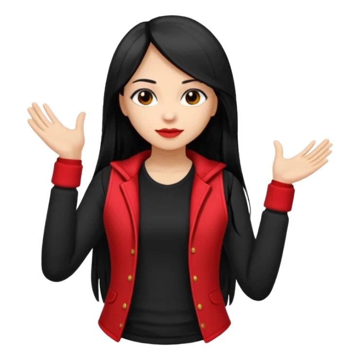 Girl with long light black straight hair and black vest and red and black stack of clothes long-sleeved on hands   sticker