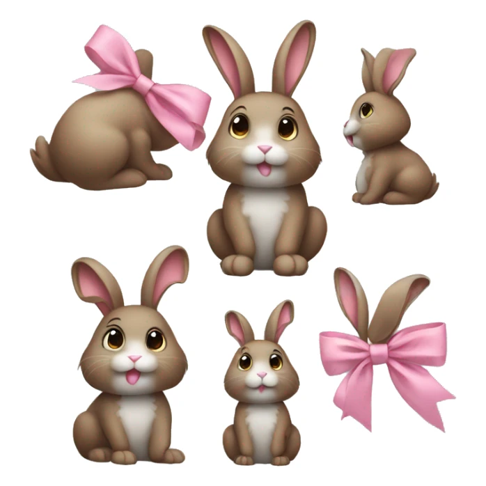 cute brown bunny with pink bow, one leg white, other gray sticker