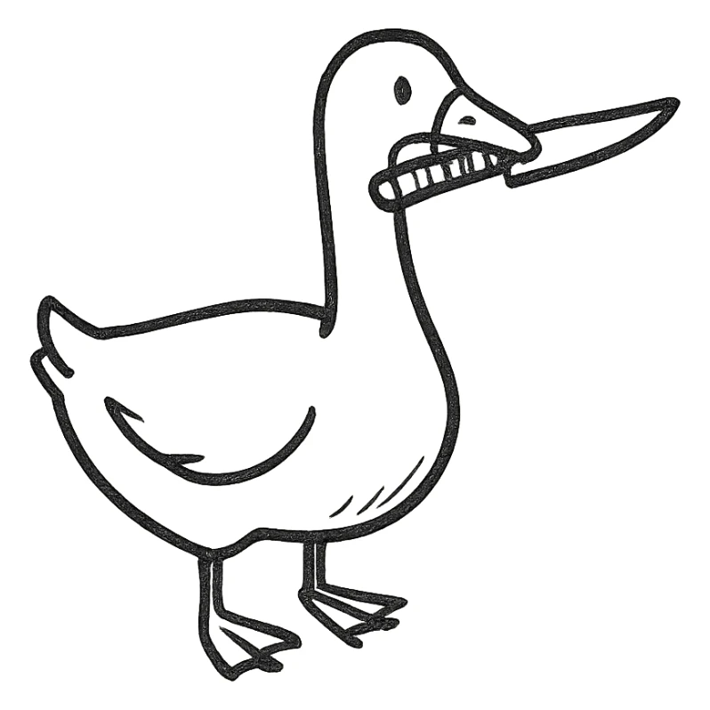 a goose with a knife in its mouth sticker