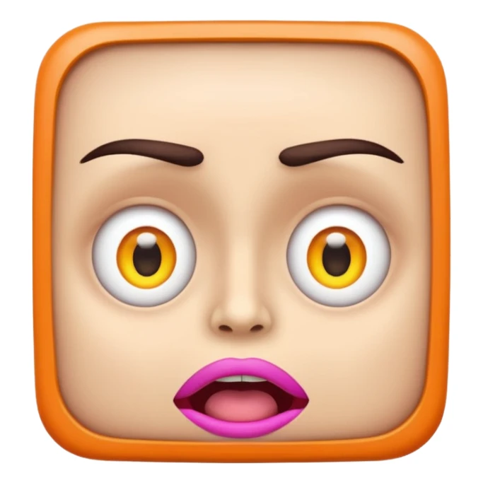 A wide-eyed face with glowing neon pupils and angular eyebrows, mouth open in a square shape sticker