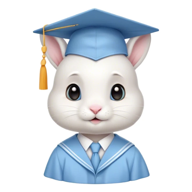 CUTE LITTLE WHITE BUNNY in LIGHT BLUE graduation uniform graduation cap sticker
