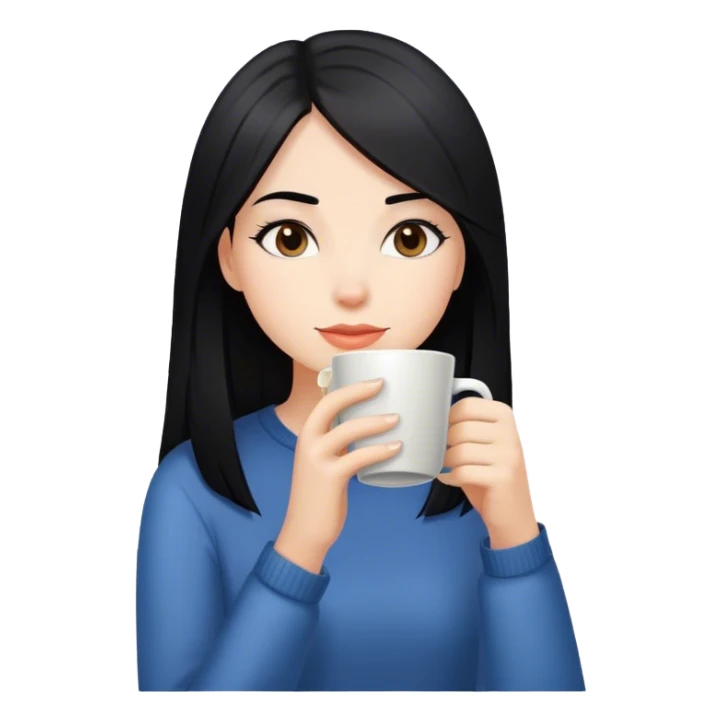 Girl with black straight hair drinking coffee  sticker