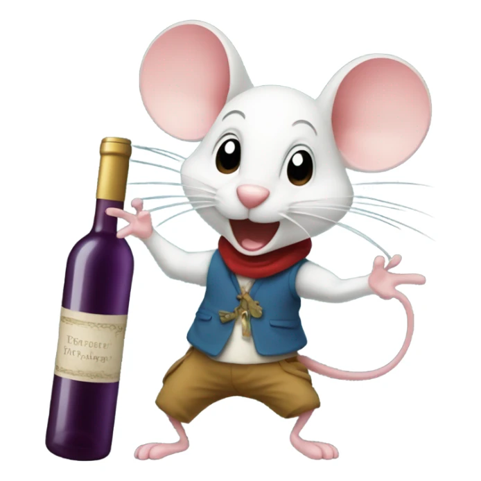 Dancing mice around bottle of wine, one is a boy mouse sticker
