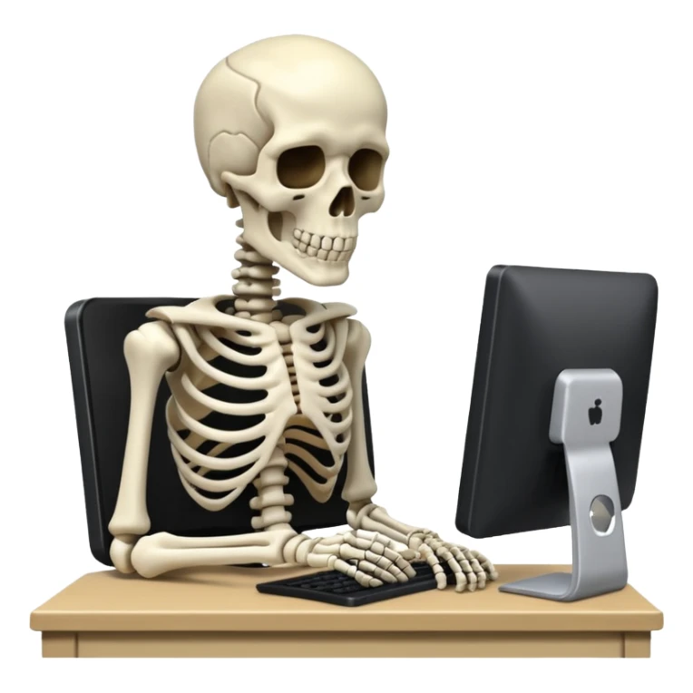 skeleton infront of coputer sticker