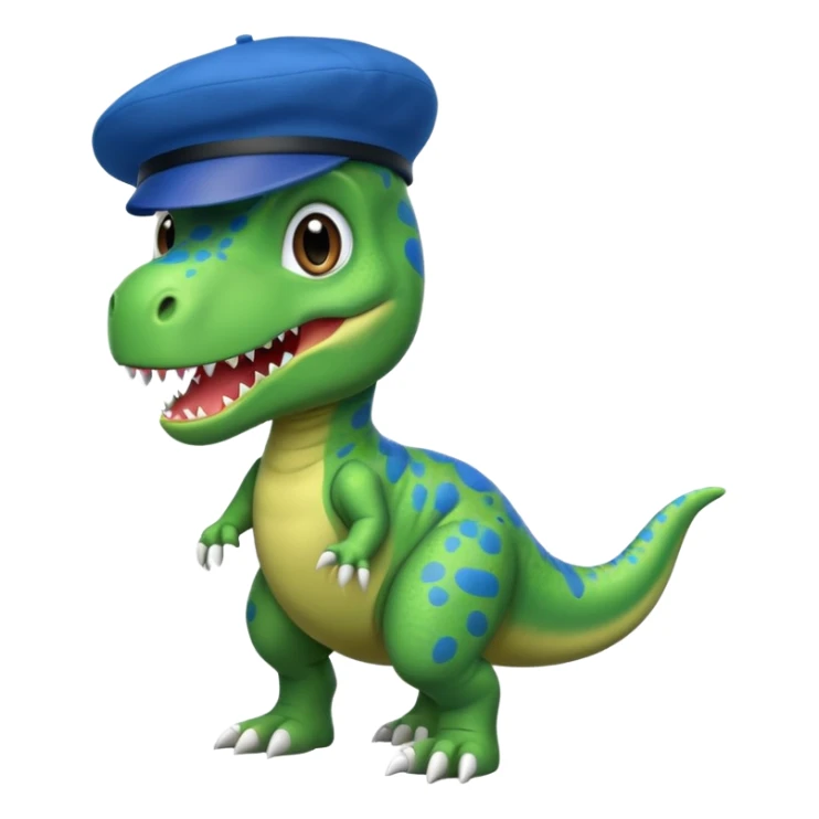 Let’s do a cute green T Rex dinosaur with a blue French beret sticker
