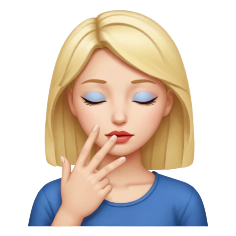 girl with her eyes closed and one hand out side ways her fingers pointed forwards with her lips pressed together  sticker