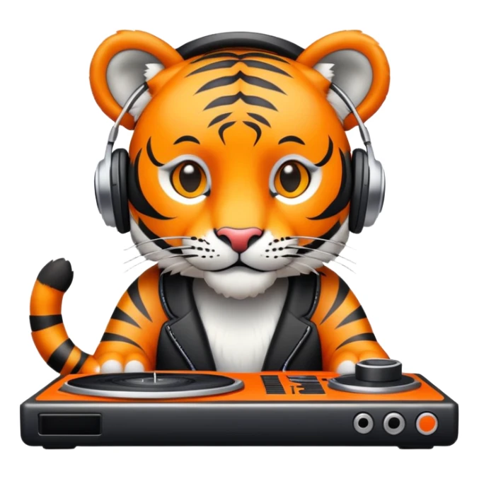 Tiger DJ with headphones and turntable sticker