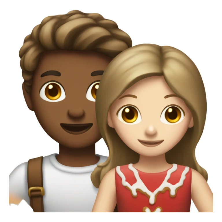 Blonde boy and brunette girl making gingerbread sticker
