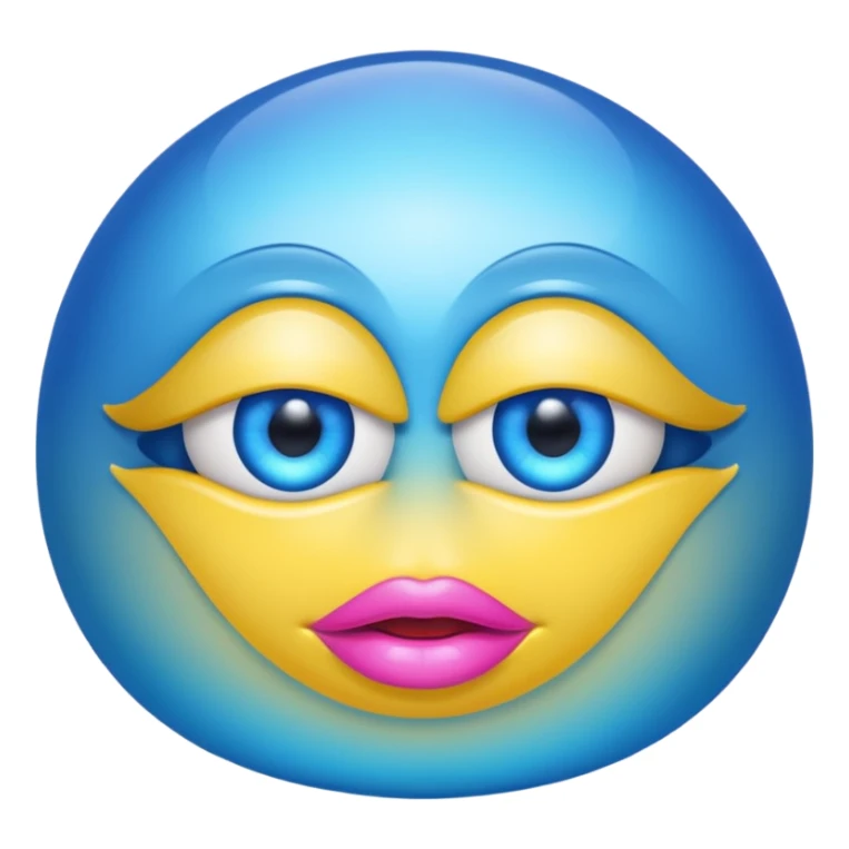 A translucent blue half-sphere with pink lips and two yellow eyes and 8 toea around the bottom sticker