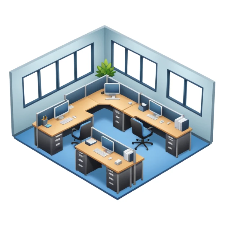 an office with several desks in an isometric style sticker