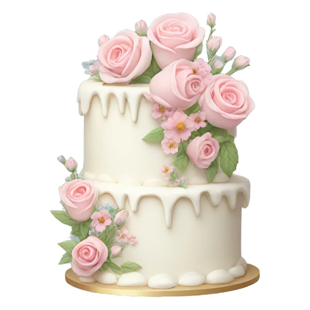 White cake with pink roses and pastel wildflowers sticker
