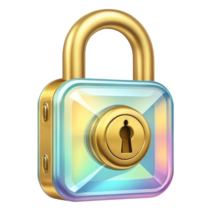 Holographic and glassmorphic golden lock sticker