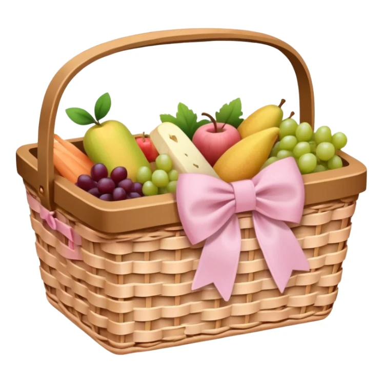 picnic basket with a light pink bow, natural and realistic sticker
