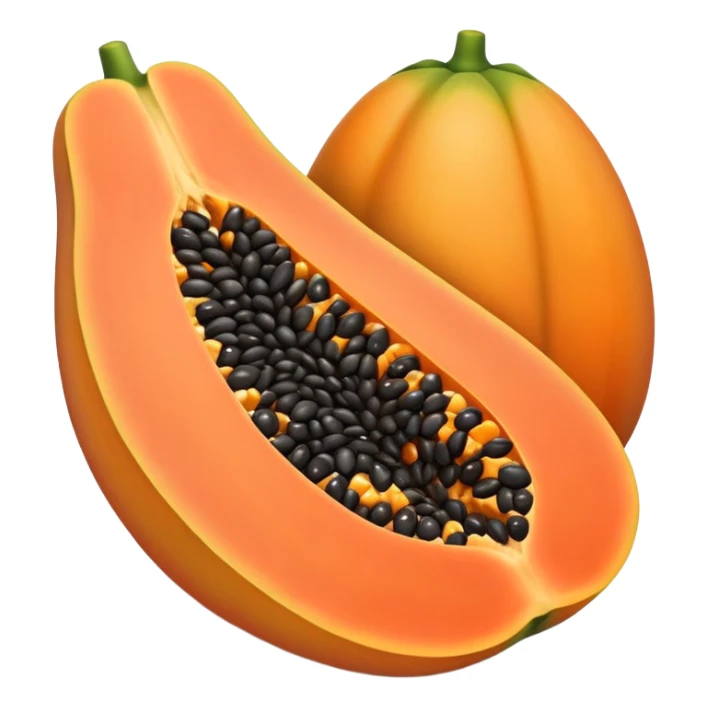 papaya cut in half, showing black seeds sticker