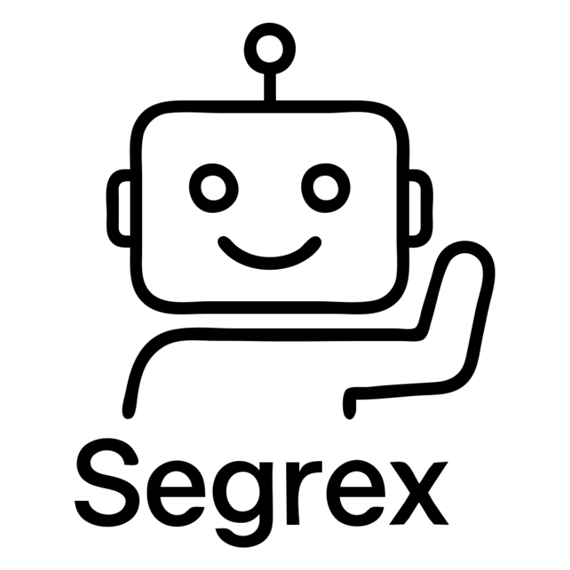 smiling robot head with an elbow sign and the word 'Segrex' sticker